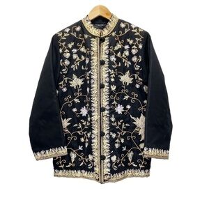 Carol Cohen Studio Quilted Lined Elegant Mandarin Collar Coat Embroidered Sz S